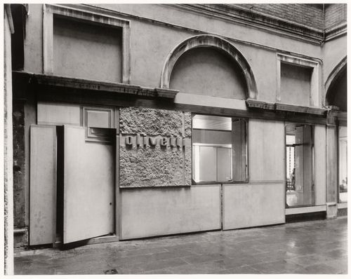 View of façade of the Olivetti Showroom showing staff entrance, Venice, Italy