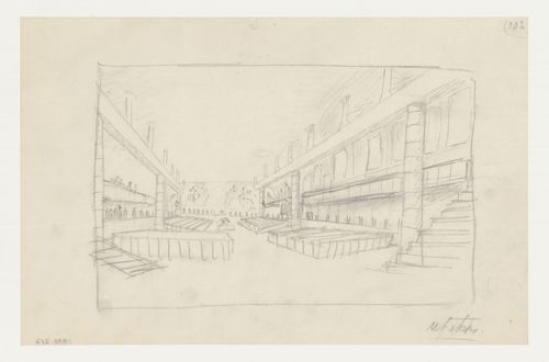 Interior sketch perspective for the Chapel of the Holy Cross showing a mural, Woodland Crematorium, Woodland Cemetery, Stockholm, Sweden
