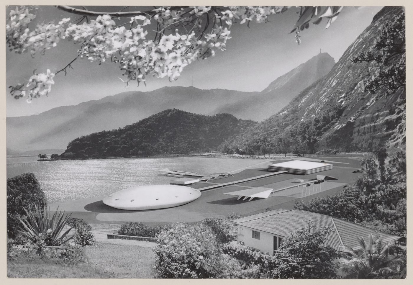 Photomontage of model for Television station complex, Rio de Janeiro, Brazil
