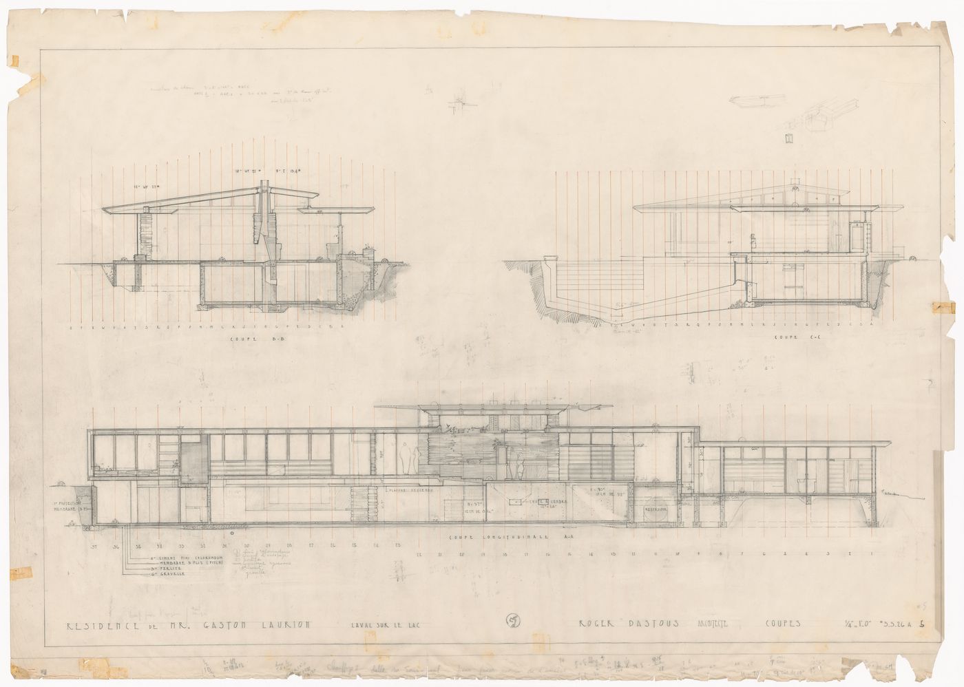 Coupes pour la Résidence de Mr. Gaston Laurion, Laval-sur-le-Lac, Québec