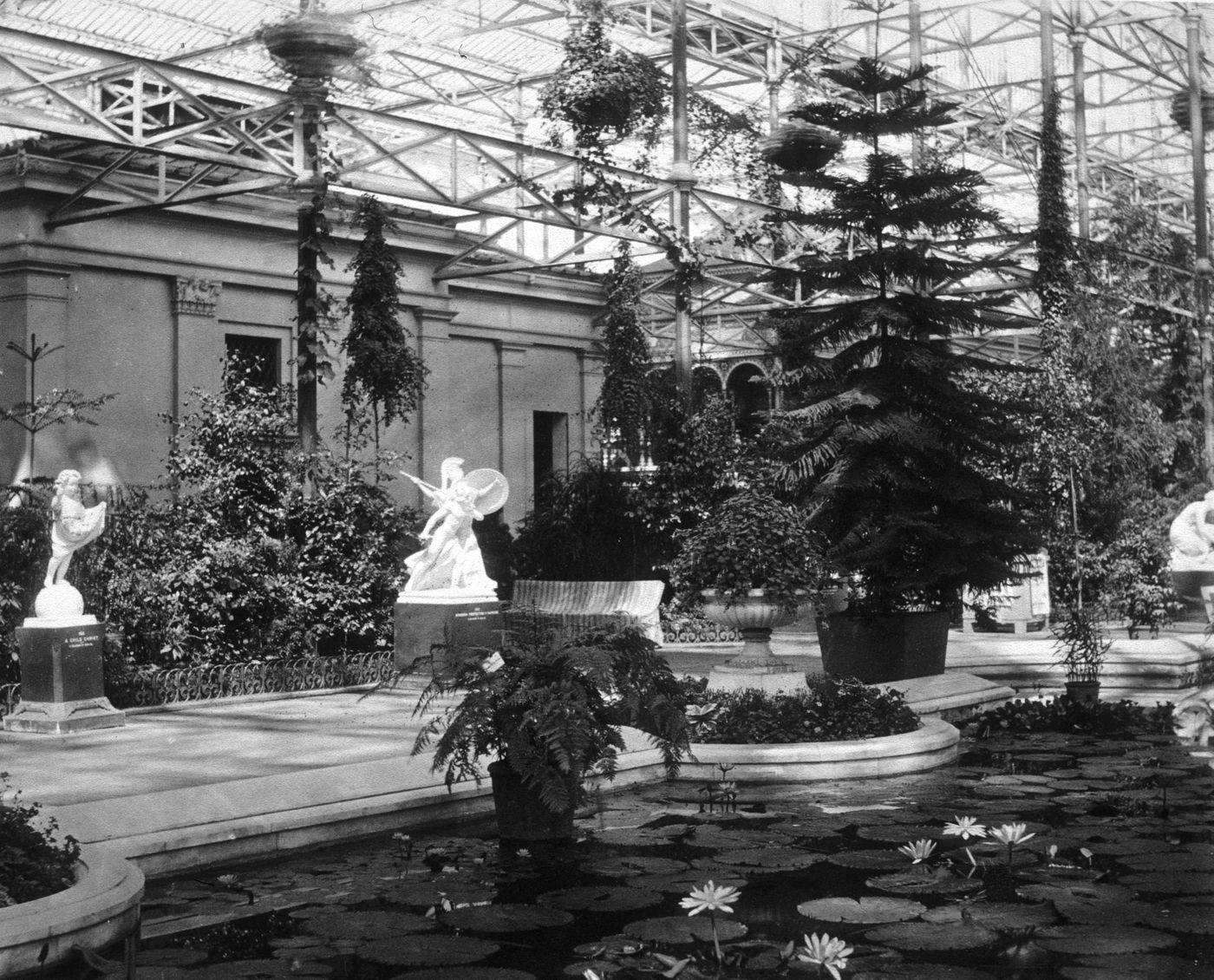 View of South Basin and exterior of Pompeian Court, Crystal Palace, London, England