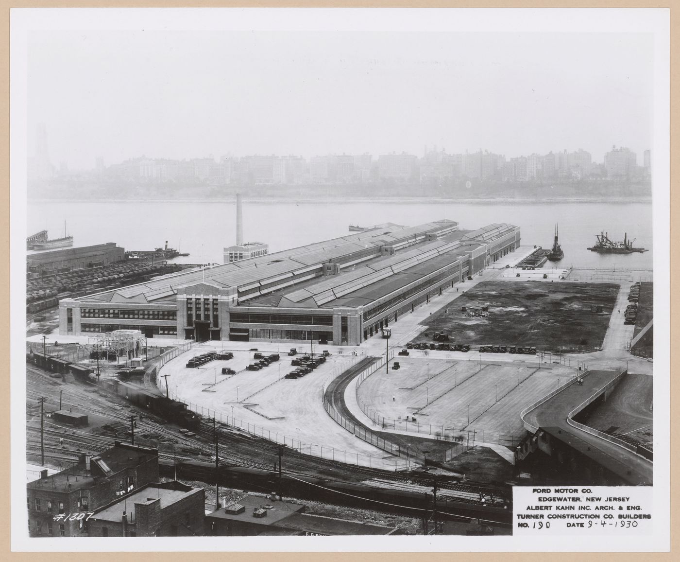 Aerial [?] view of the Assembly Building, Ford Motor Company Automobile Assembly Plant, Edgewater, New Jersey