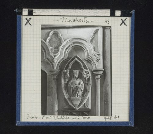 View of tomb in north aisle of east end of choir, Winchester Cathedral, Winchester, Hampshire, England