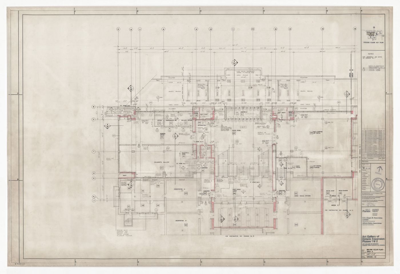 Construction ground floor plan for area A for Henry Moore Sculpture Centre, Art Gallery of Ontario, Stage I Expansion, Toronto