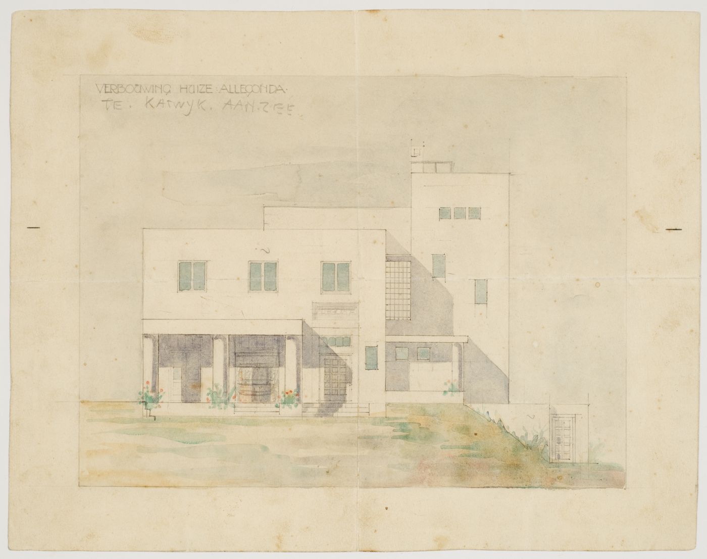 Presentation drawing for the south elevation for Villa Allegonda, Katwijk aan Zee, Netherlands