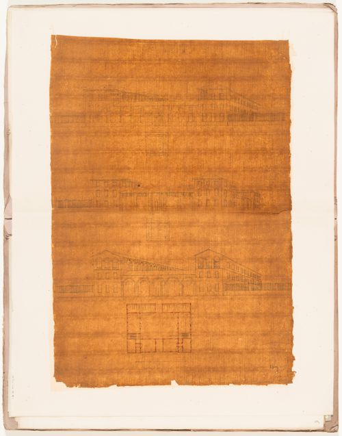 Plan and perspective drawings for a building for M. Brodelet near Vincennes