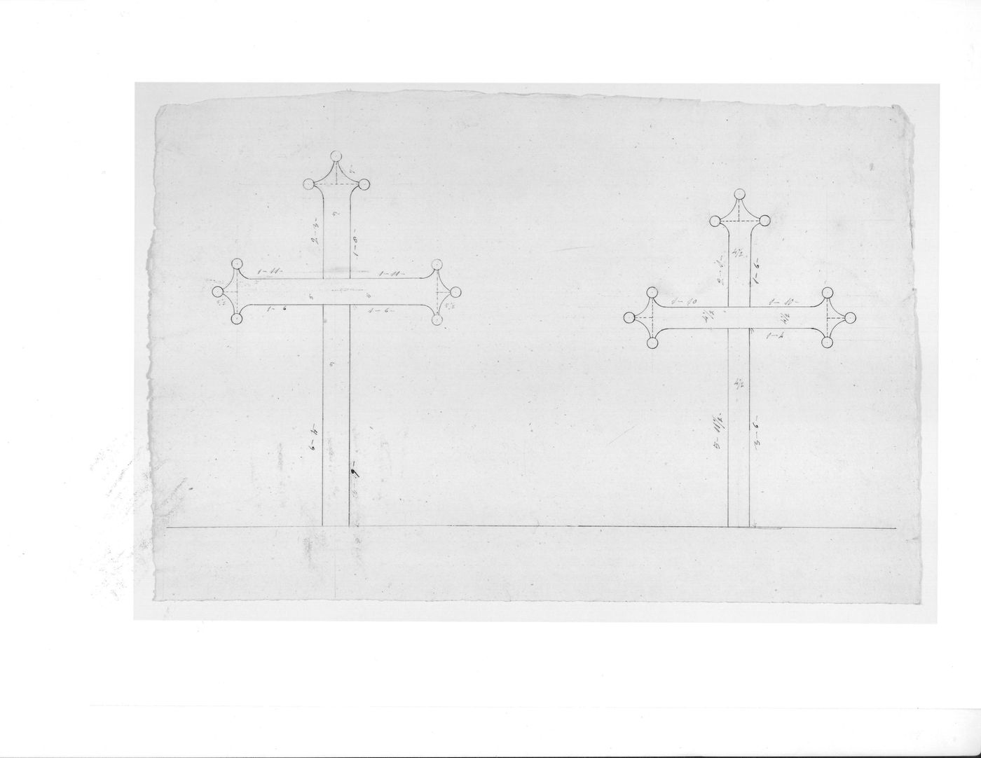 Elevations for a high altar [?] cross for Notre-Dame de Montréal; verso: Elevation for a column base for Notre-Dame de Montréal
