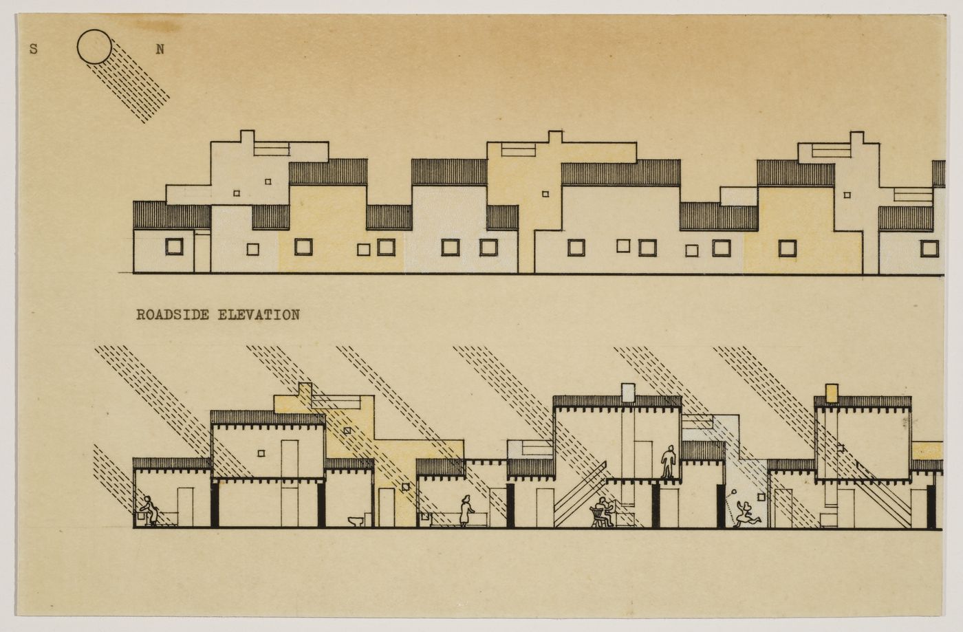 Village housing for CIAM X: elevation and section