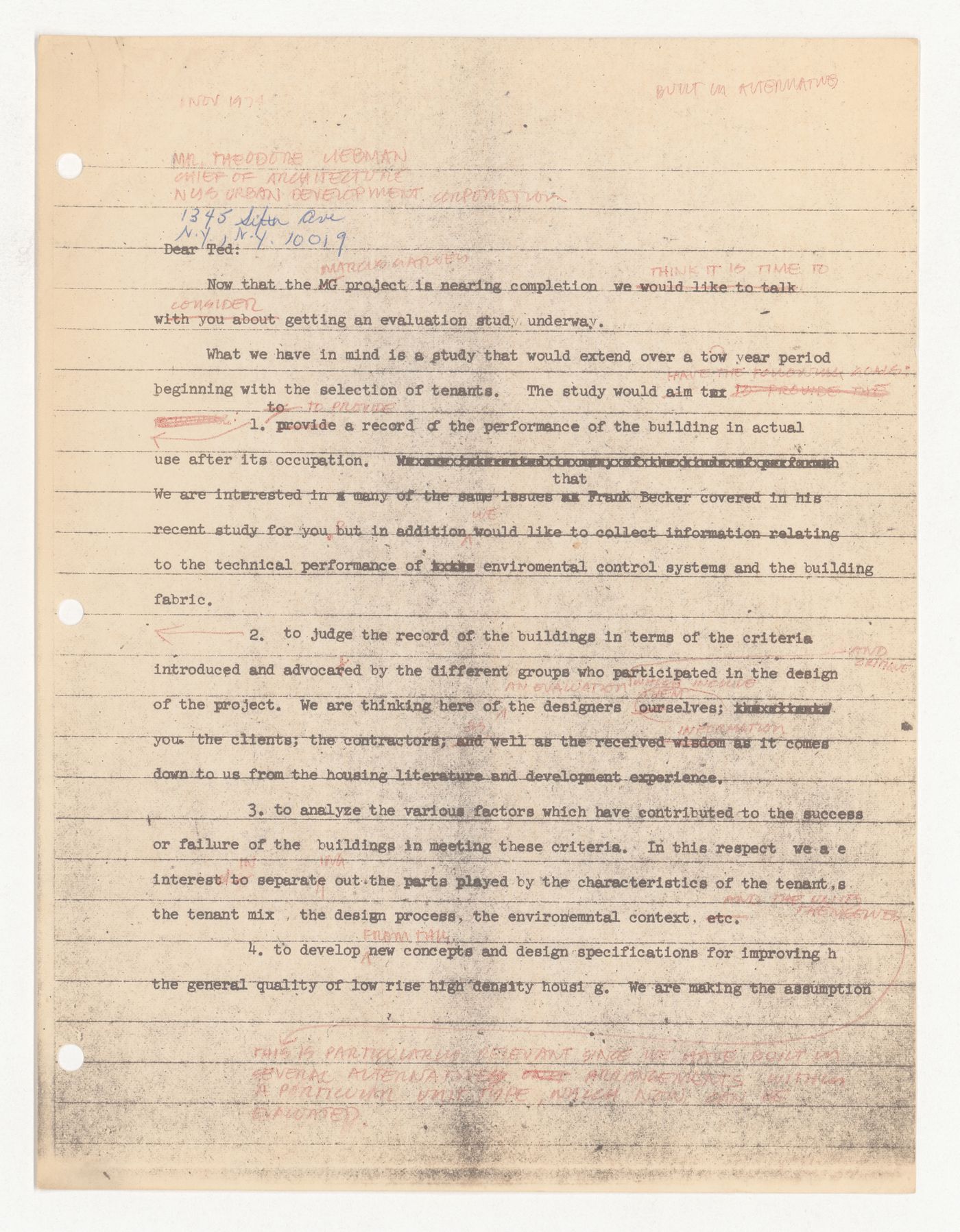 Draft letter from Peter D. Eisenman to Theodore Liebman about monitoring and evaluation study with attached draft proposed budget