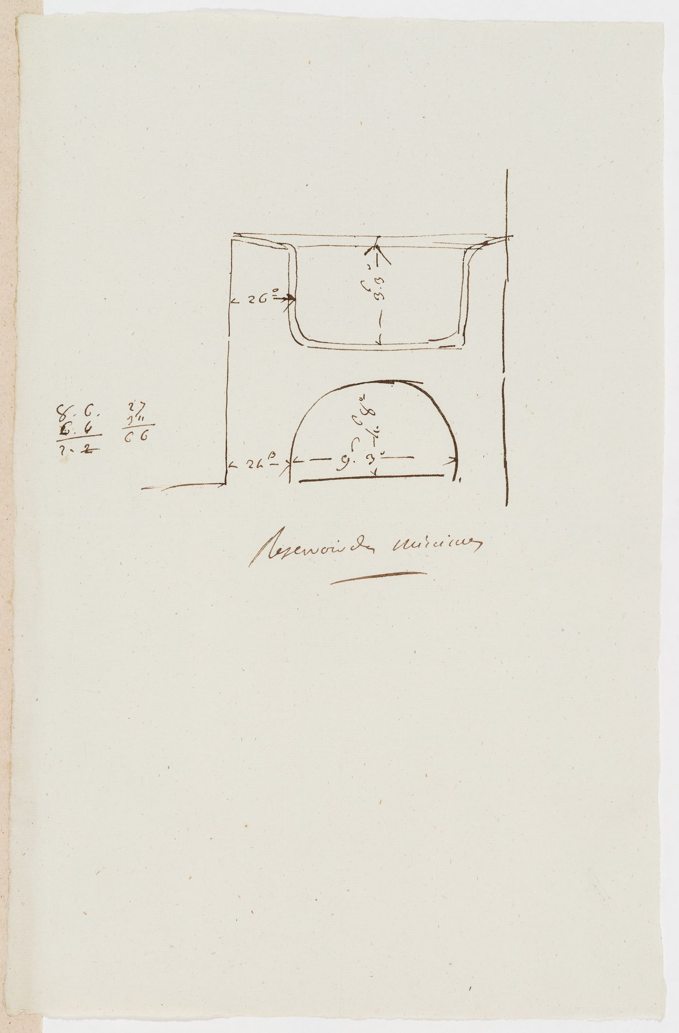 Project for alterations to the Caserne des Minimes, rue des Minimes: Section through a reservoir