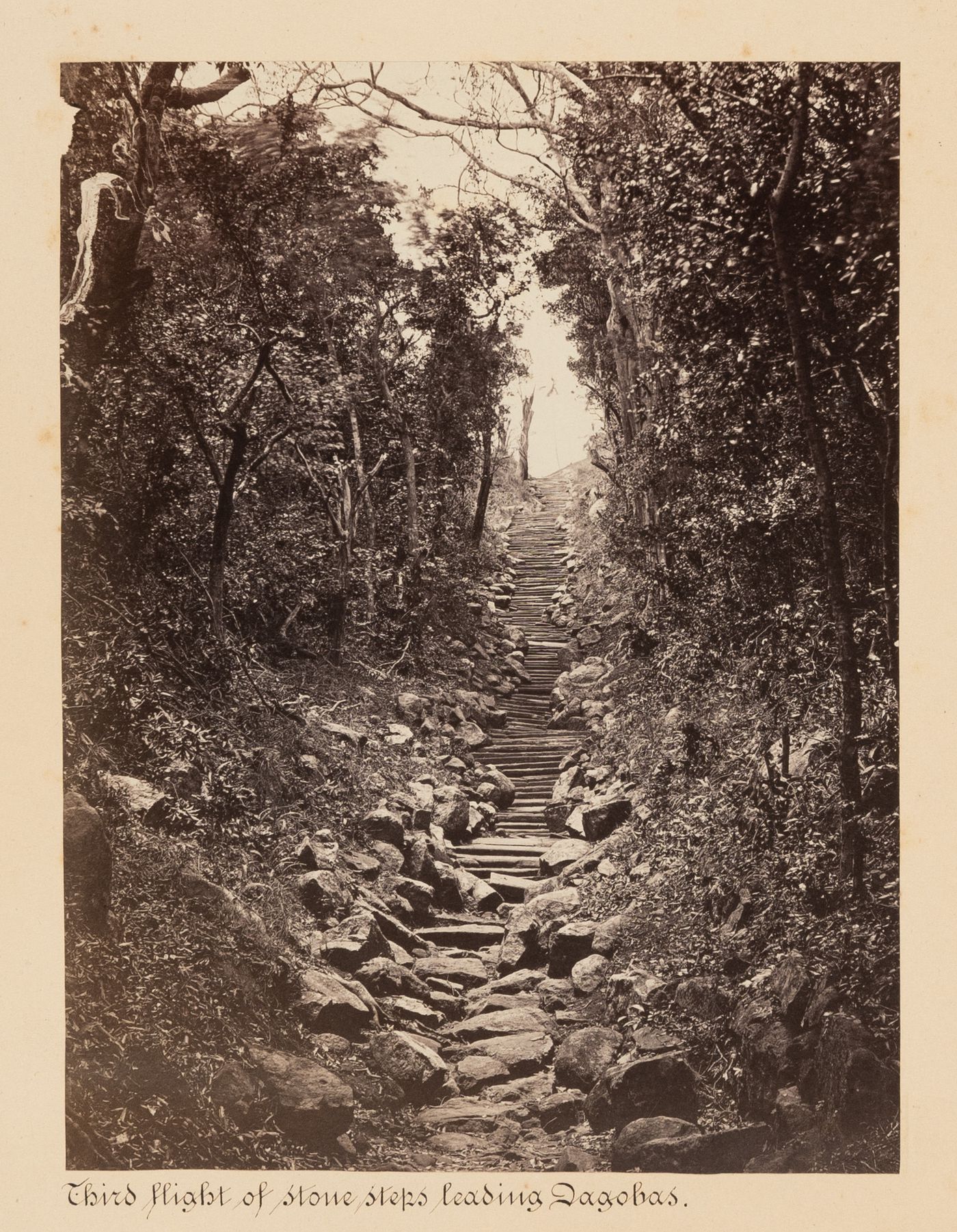 View of a rock staircase, Mihintale, Ceylon (now Sri Lanka)