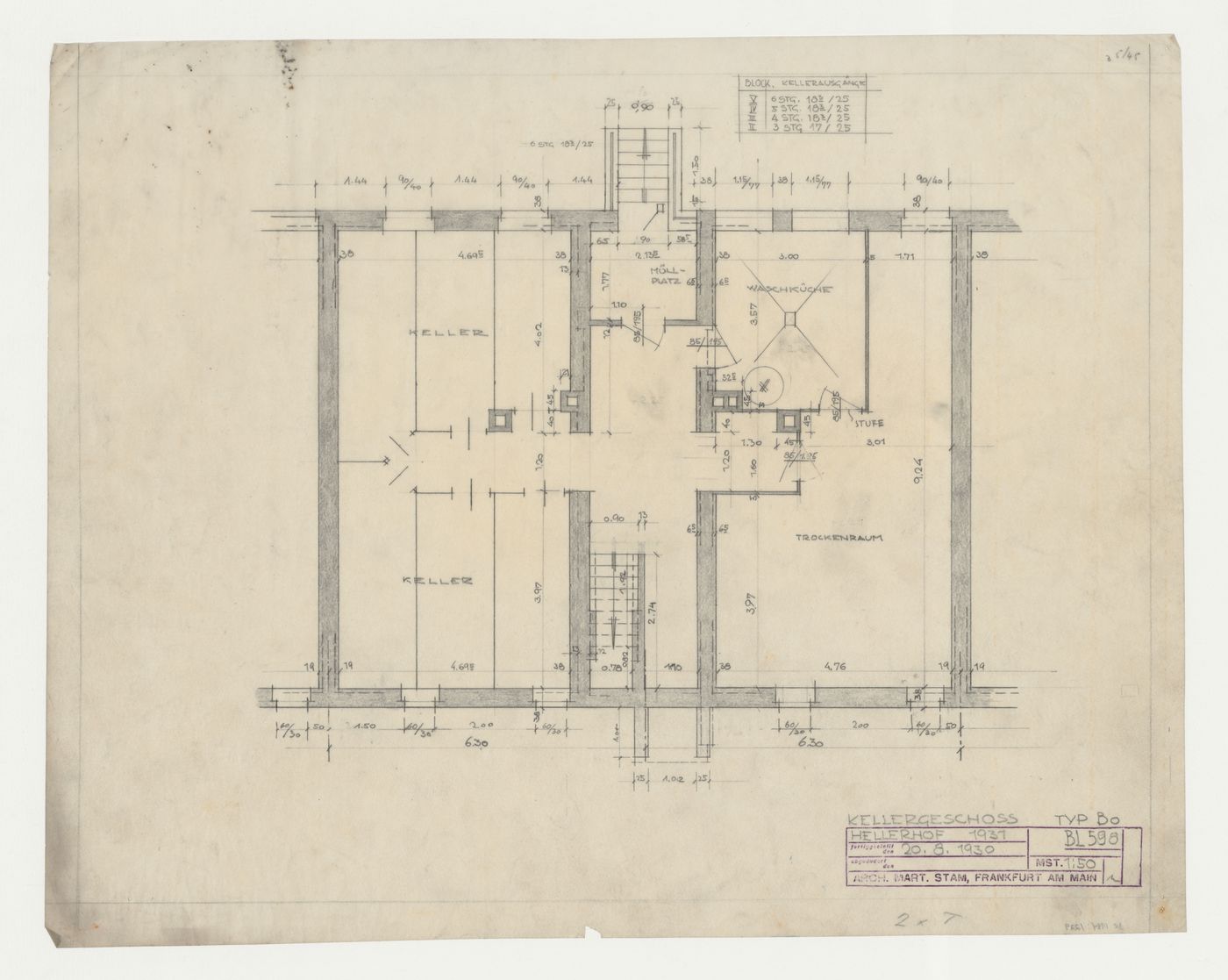 Basement plan for type BO housing units, Hellerhof Housing Estate, Frankfurt am Main, Germany