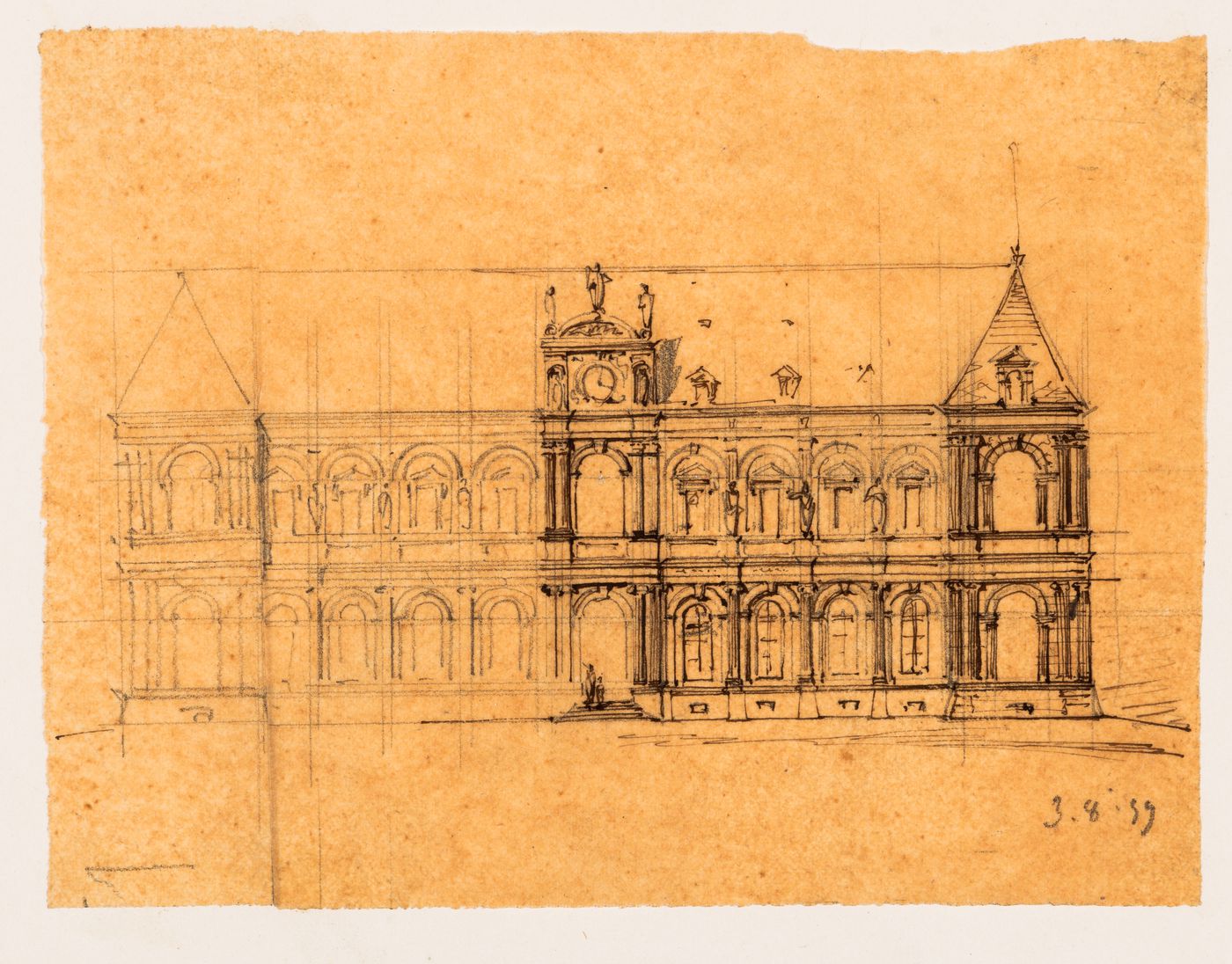Project for a Hôtel de ville, Poitiers: Sketch elevations