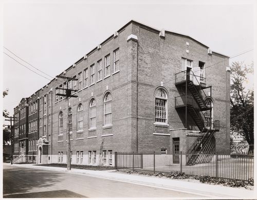 View of the principal and lateral façades of George Esplin School, Lachine, Québec