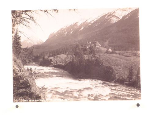 View of  Bow river rapids and C.P.R. Hotel, Banff, Alberta
