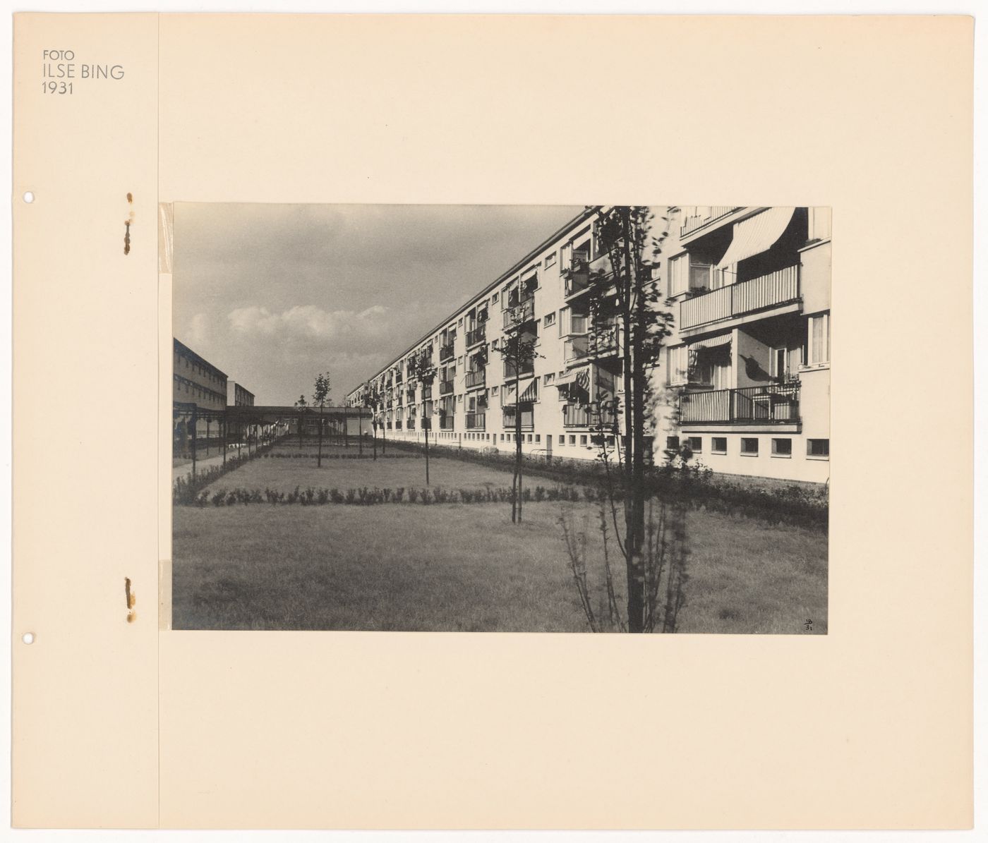 Exterior view garden and apartment houses of Hellerhof Housing Estate, Frankfurt am Main, Germany