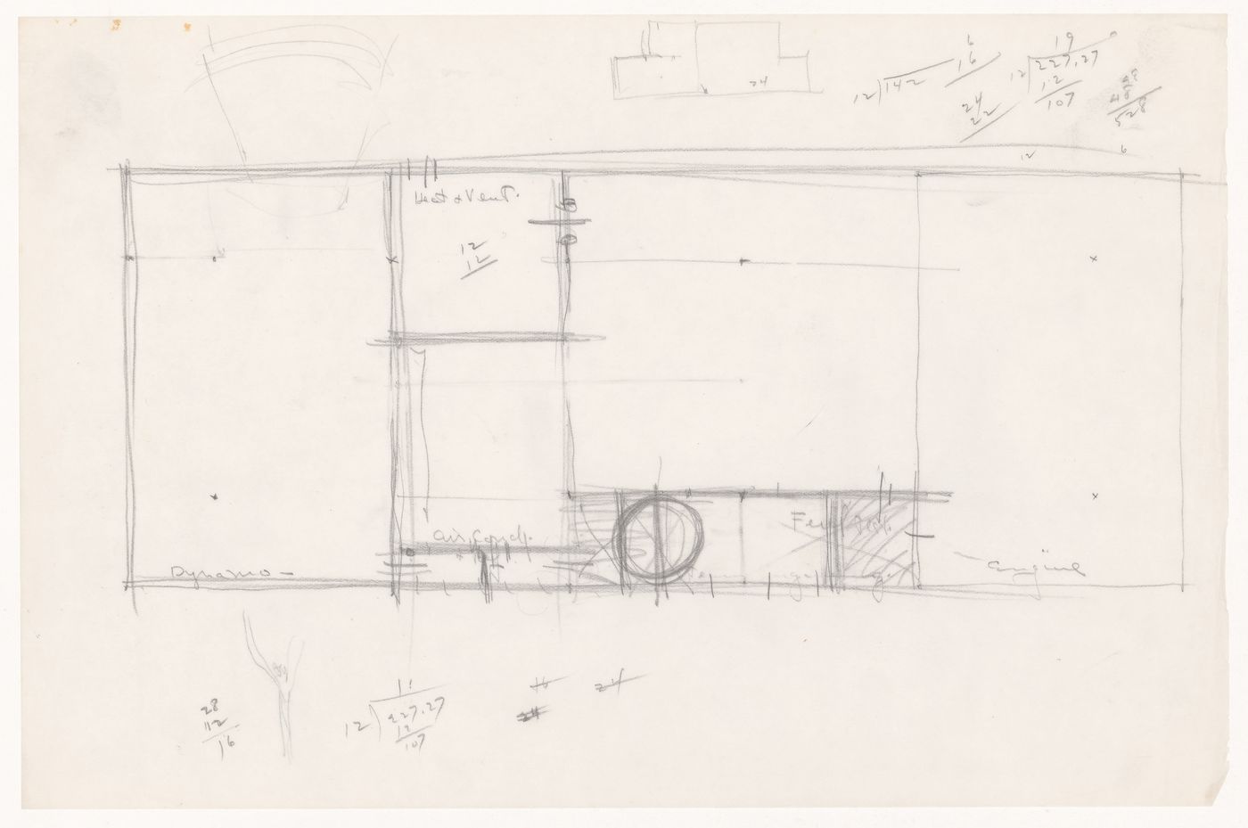 Sketch plan for a campus building for Illinois Institute of Technology, with a small plan for a campus building