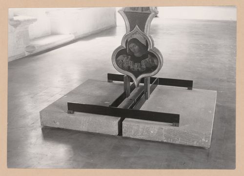 View of the base and stand of a freestanding painted crucifix, Palazzo Abatellis, Galleria regionale della Sicilia, Palermo, Italy