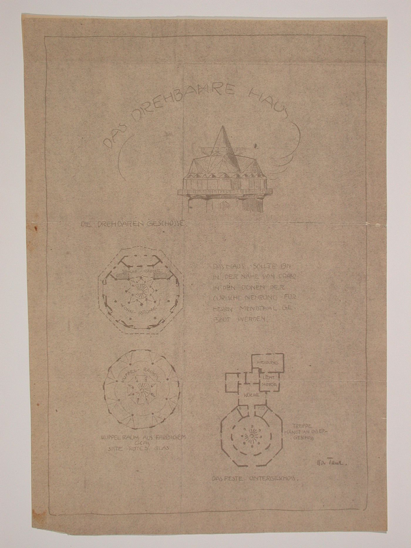 Drawing of a rotatable house by Max Taut