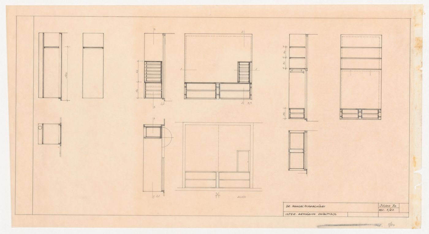 Plans, elevations and sections for built-in cabinets for Casa Manuel Magalhães, Porto