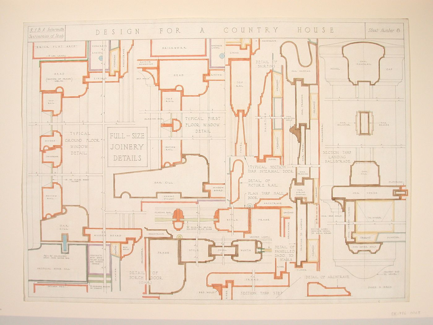 Testimony of study drawing showing full-size joinery details for the design of a country house