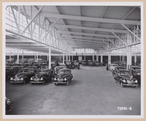 Interior view of the Driveway Building showing cars, Rouge River Plant, Ford Motor Company, Dearborn, Michigan