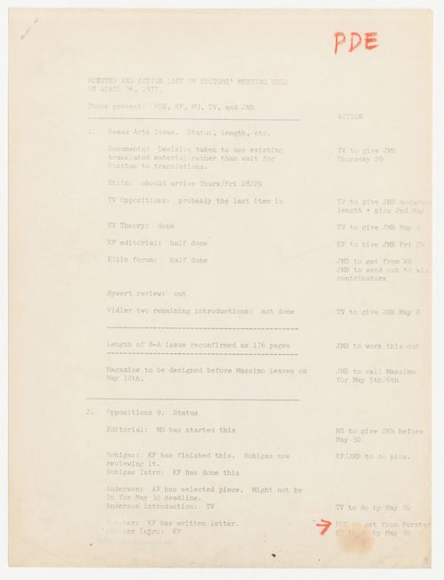 Minutes and action list of meeting of Oppositions Journal editorial board