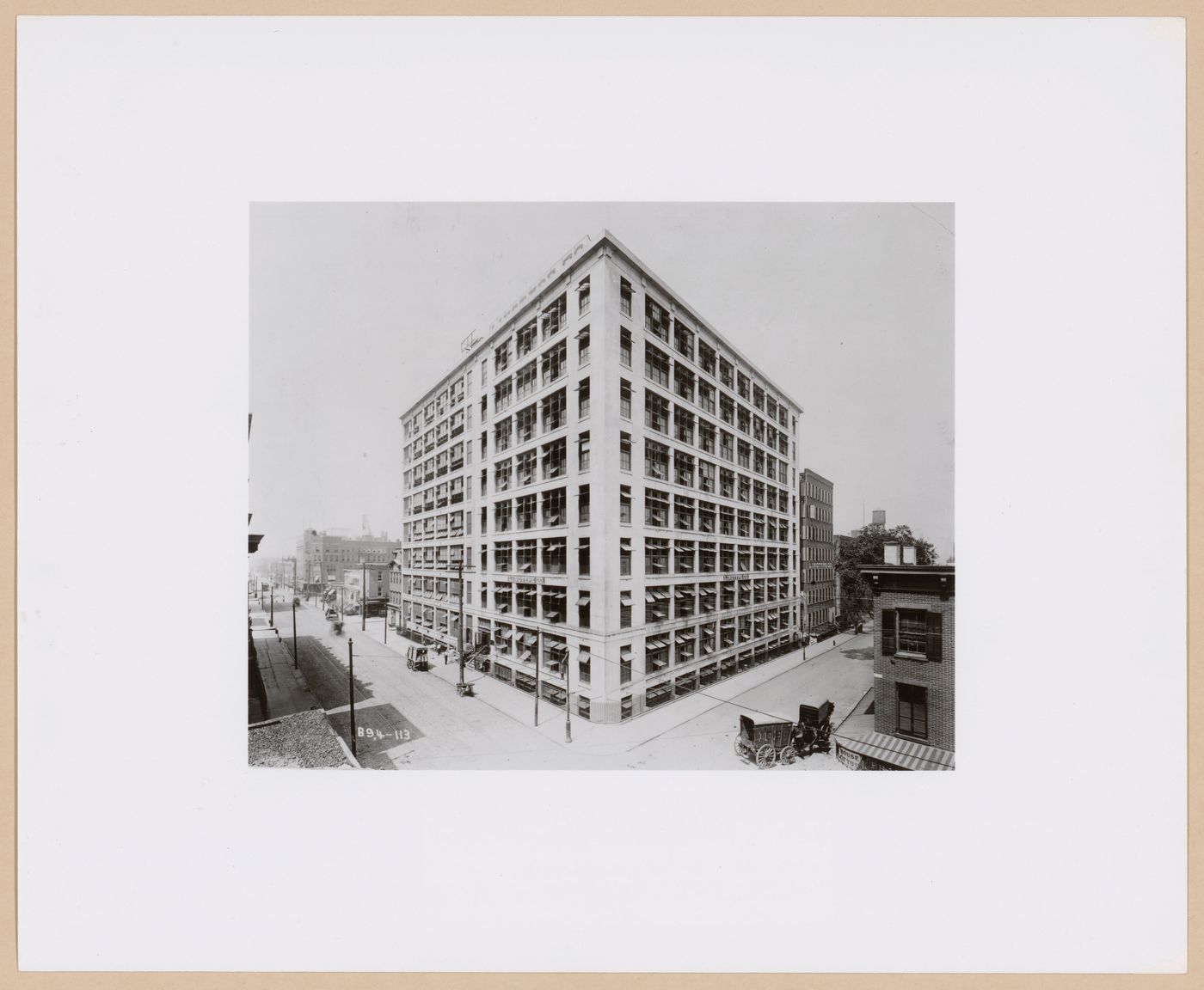 View of the principal and lateral façades of the Mergenthaler Linotype Company Building from the roof of the building across the street, New York City, New York