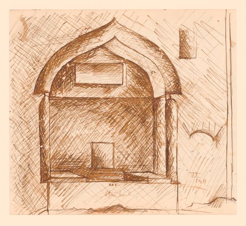 Perspective sketch of an unidentified Turkish water fountain set into an ogee niche, Scutari (Uskudar), Istanbul