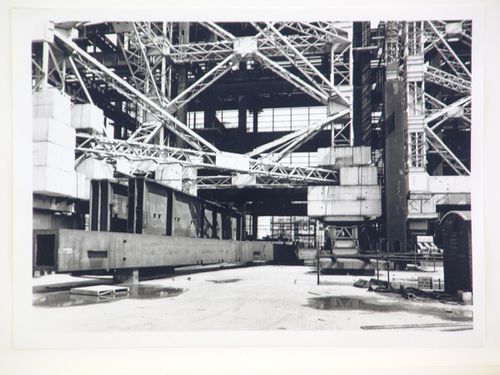 View of construction of steel structure for power station, United Kingdom