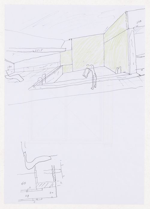 Sketch perspective and plan with human figure for Parque de Vidago, Complexo Termal e Hotel Palace, Vidago, Portugal; verso: Plan for  Parque de Vidago, Complexo Termal e Hotel Palace, Vidago, Portugal