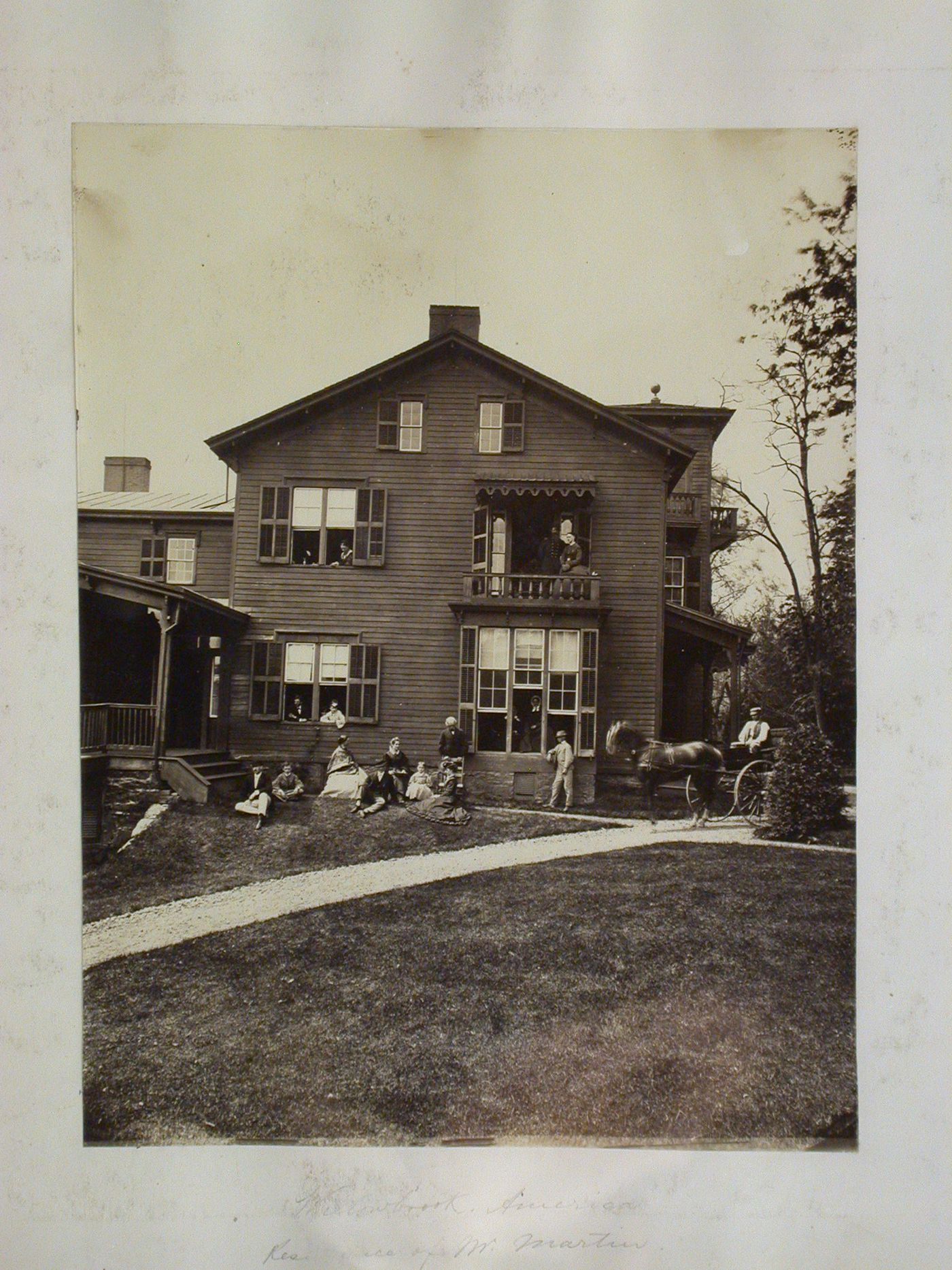 Side elevation of shingled house with front and back porches and balconies, Willowbrook, Illinois