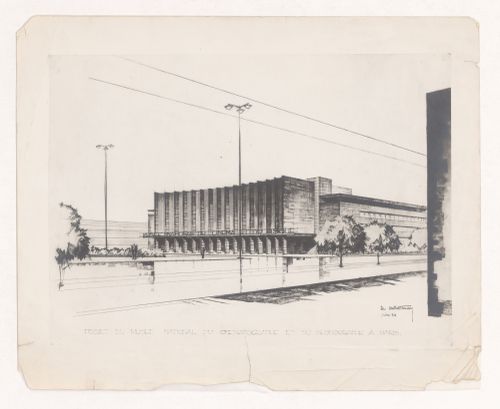 View of a drawing for a projet for le musée national du Cinématographe et du Phonographe, place d'Iéna, 16th arrondissment, Paris, France