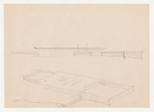 Sketch for the principal elevation and axonometric sketch for Museum for a Small City