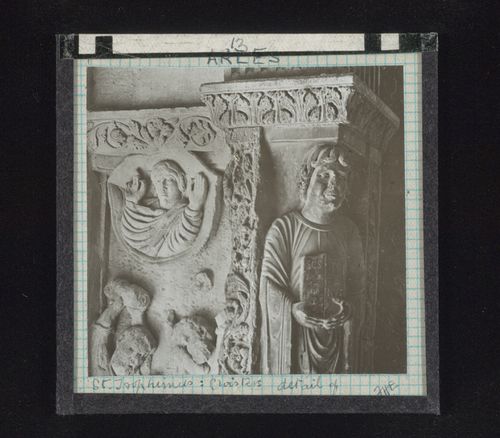 Detail view of high relief scultpures in cloister of Saint-Trophime, Arles, France