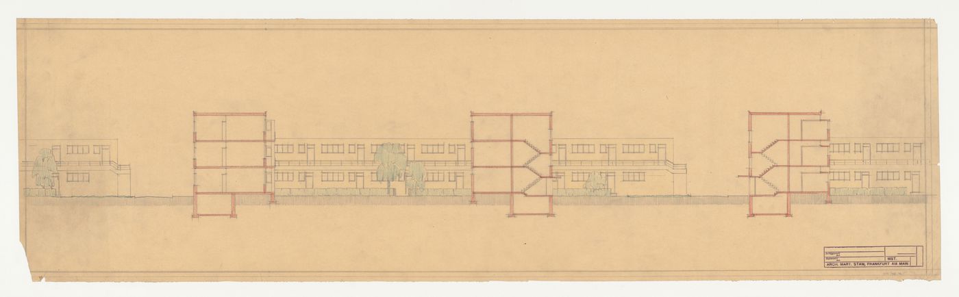 Sectional elevation for housing units, Hellerhof Housing Estate, Frankfurt am Main, Germany