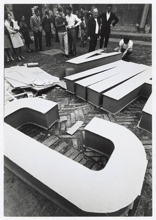 Photograph of the construction of the installation for Carabinieri