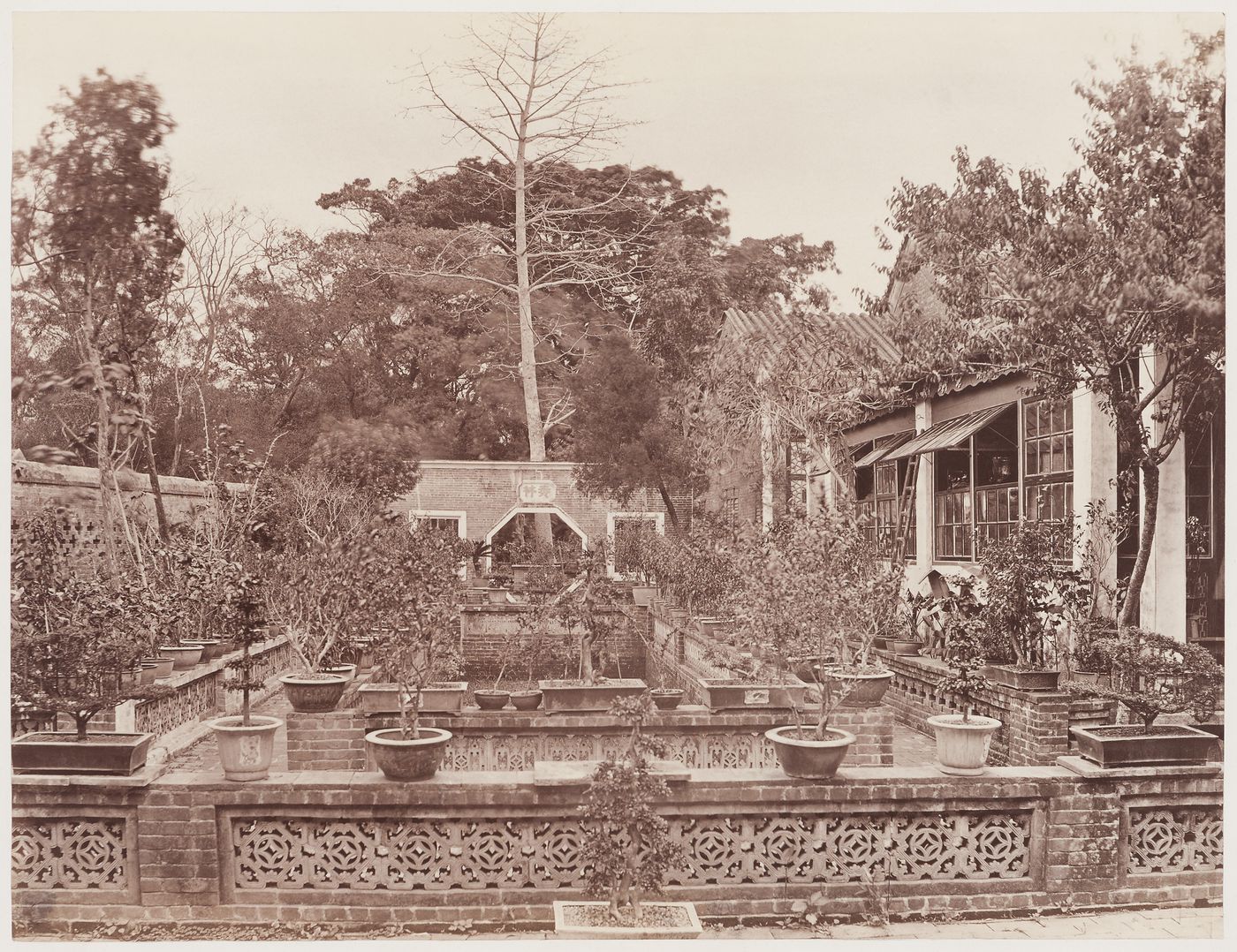 View of a courtyard garden, Canton (now Guangzhou), China