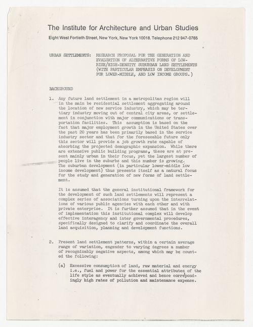 Research proposal with annotations for the Generation and Evaluation of alternative forms of Low-Rise High-Density (LRHD) Suburban Land Settlements