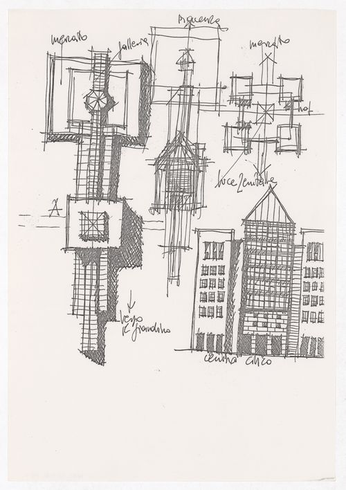 Sketches for Centro Civico Commerciale PEEP a Farnesiana di Piacenza