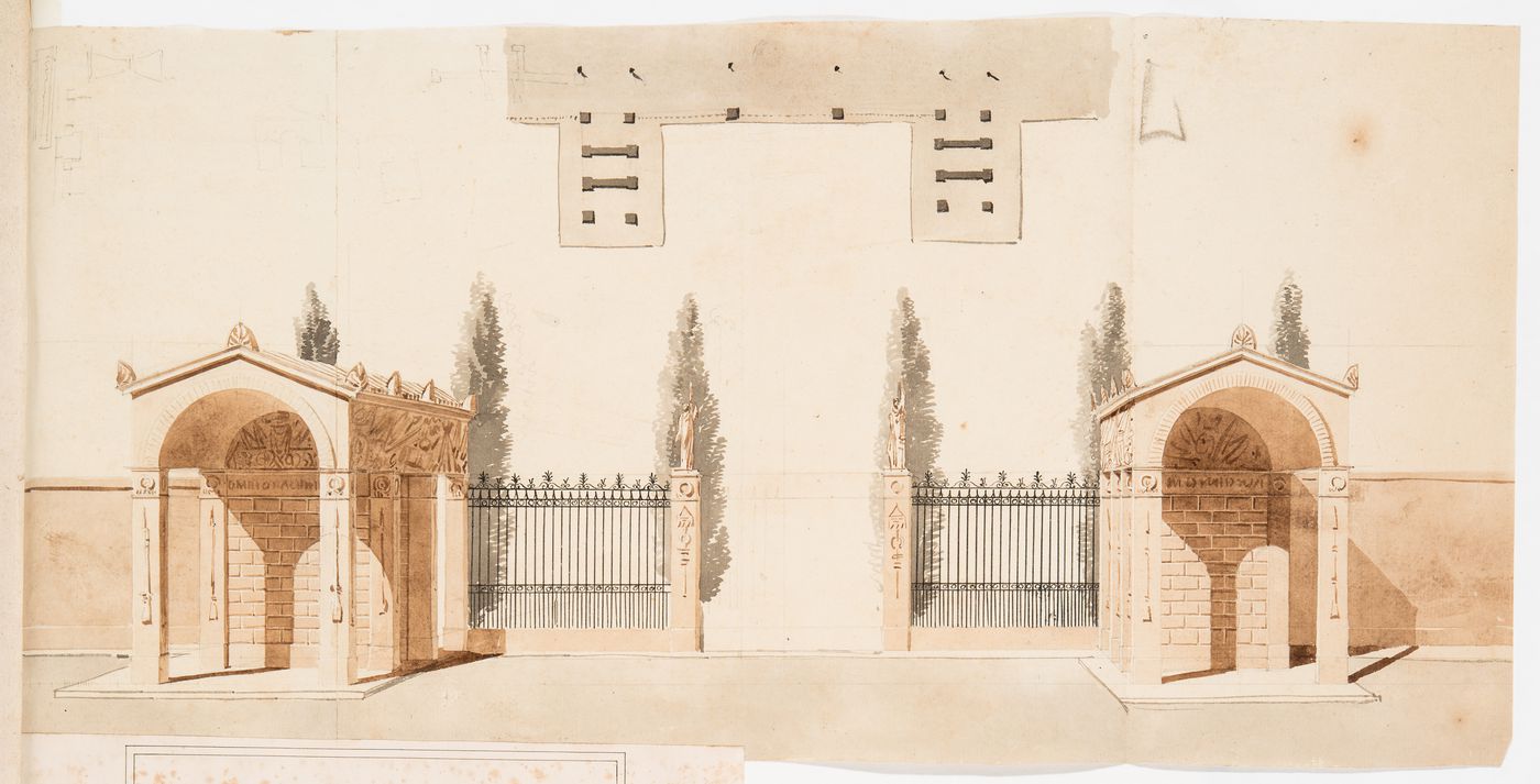 Elevation and plan for an entrance gates