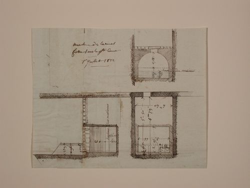 Plans and sections for caves, Marché des Carmes, Paris