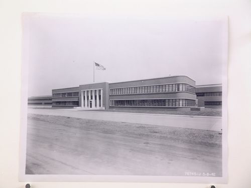 View of the south façade of the Administration Building, Ford Motor Company Willow Run Bomber Assembly Plant, Willow Run, Michigan