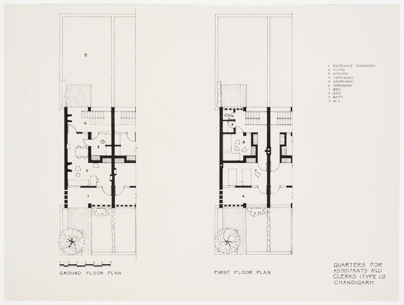 Plans for quarters for assistants and clerks (House Type 10), Chandigarh, India