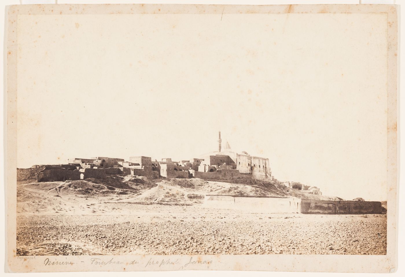 Distant view of the Nebi Yunus [prophet Jonah] (also known as the Shrine of Jonah and the Tomb of prophet Jonas), Nineve (now Nineveh), Ottoman Empire (now in Iraq)