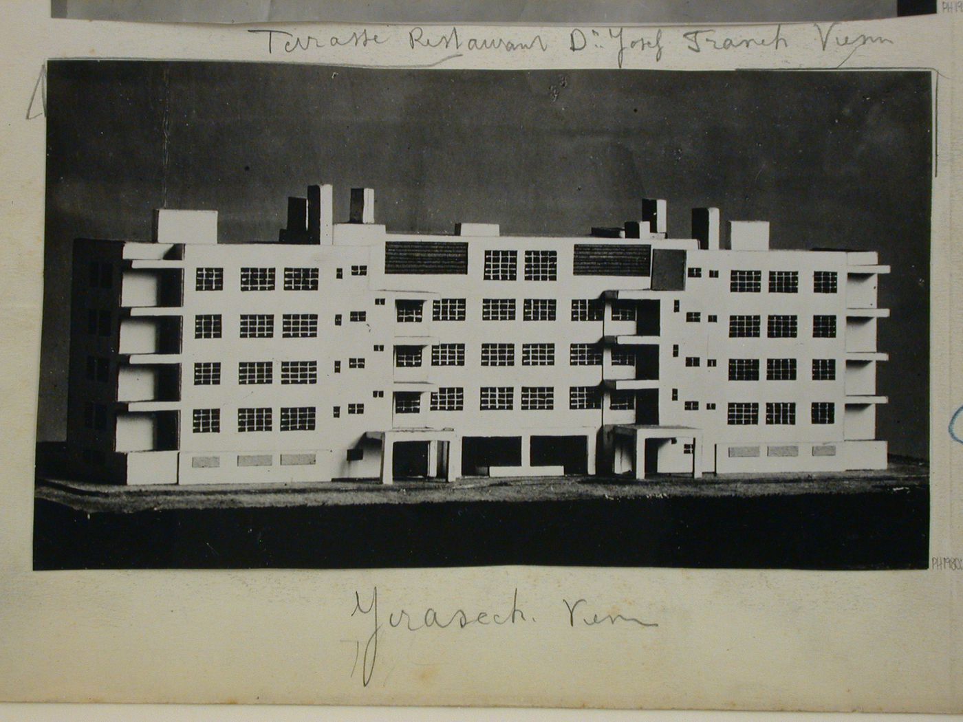 View of a project model for a building with balconies