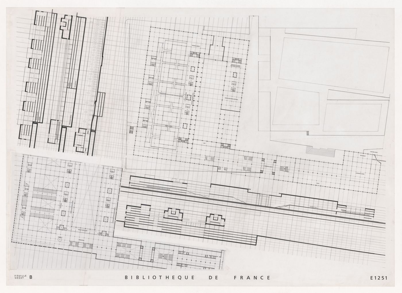 Plan and sections for Biblioteca de França [National Library of France], Paris, France