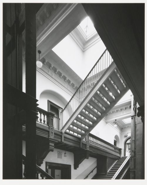 View of staircase to attic, central stairwell, Old City Hall, Boston, Massachusetts, United States