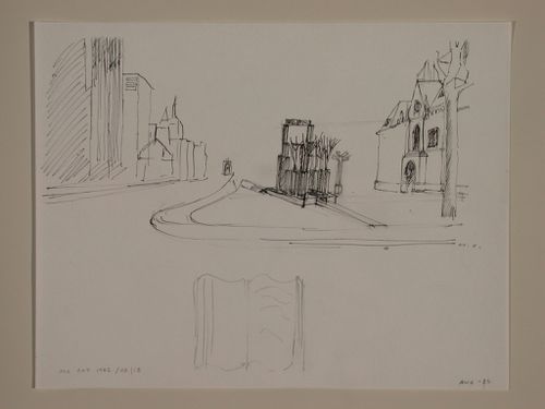 Site perspective showing tribute with tree columns, The Canadian Tribute to Human Rights, Ottawa, Ontario