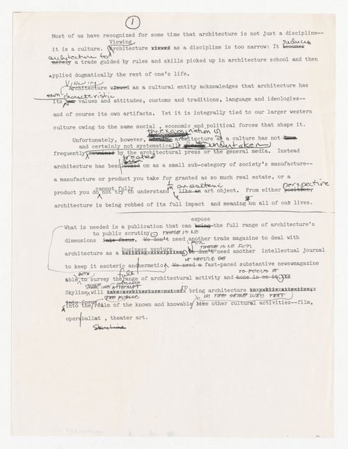 Notes about Slyline with annotations by Peter D. Eisenman